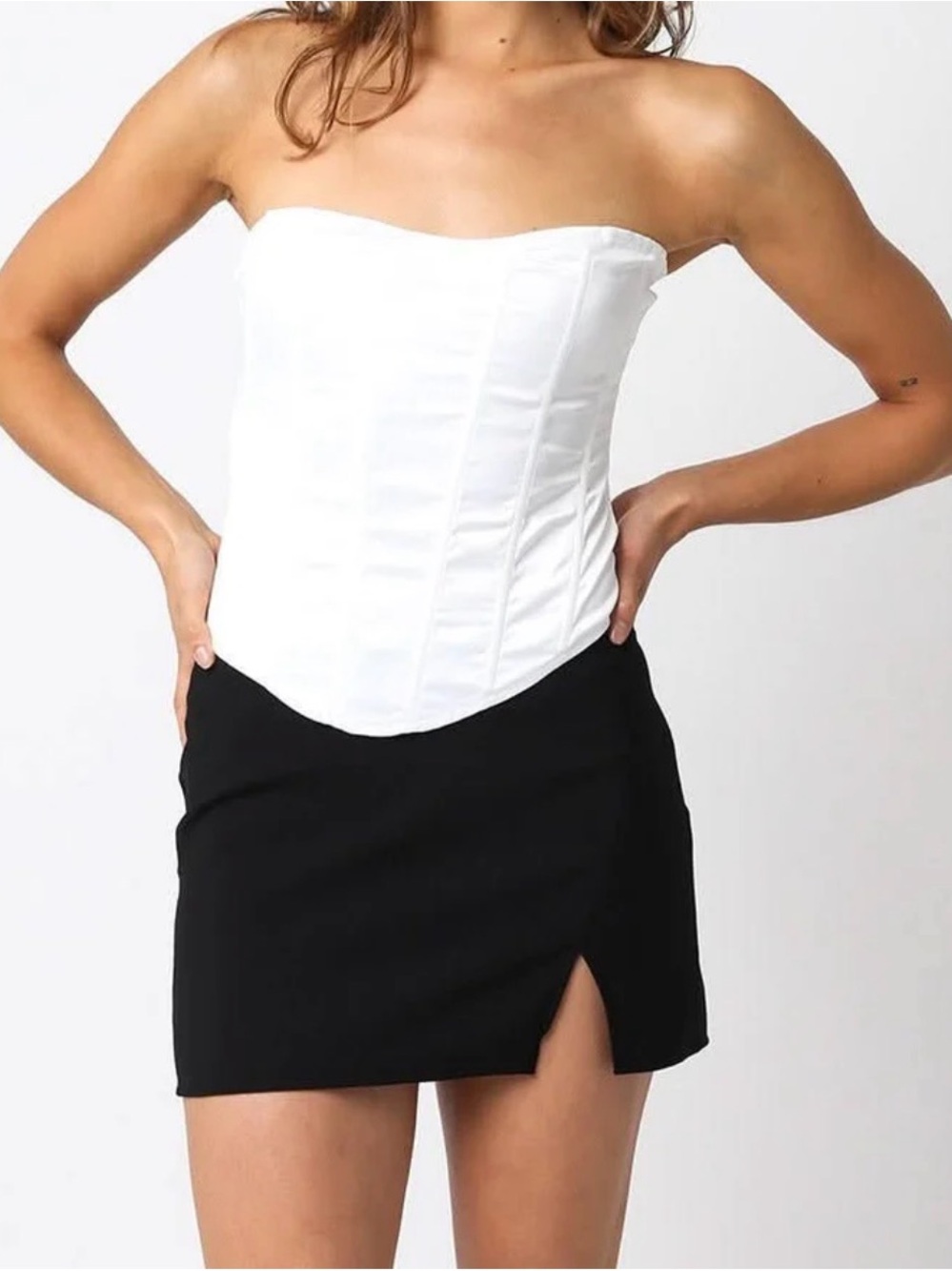 Olivaceous Black Mini Skirt with Front Notch